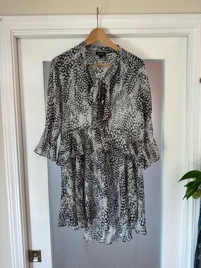 Topshop Black and White Polka Print Tie-Neck Blouse